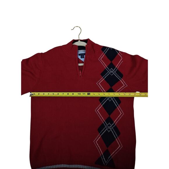 Tommy Hilfiger Vintage Knit Pullover Sweater Mens Sz-XL Red Logo Argyle Diamond - Picture 6 of 9